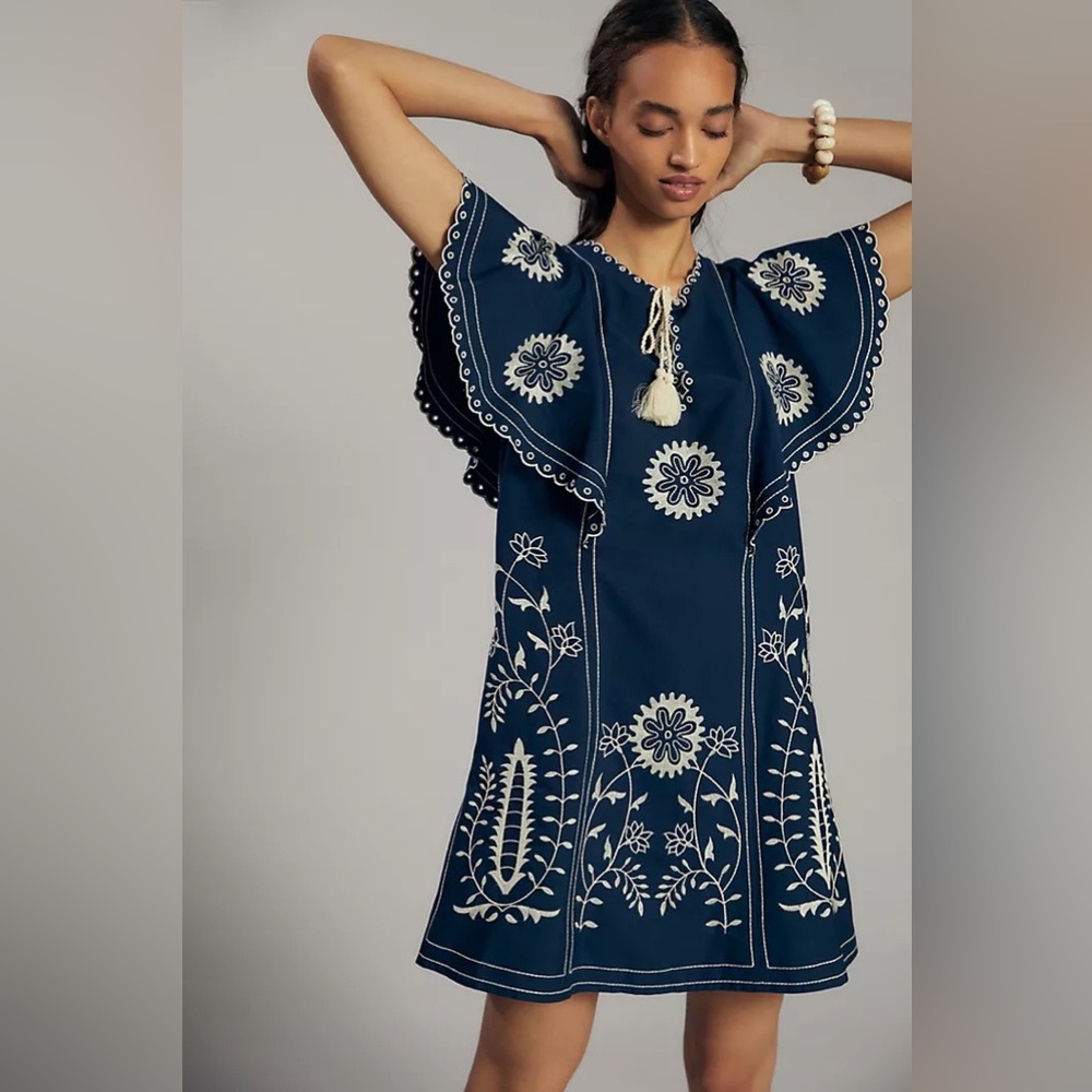 Anthropologie Let Me Be Embroidered Tunic Dress
